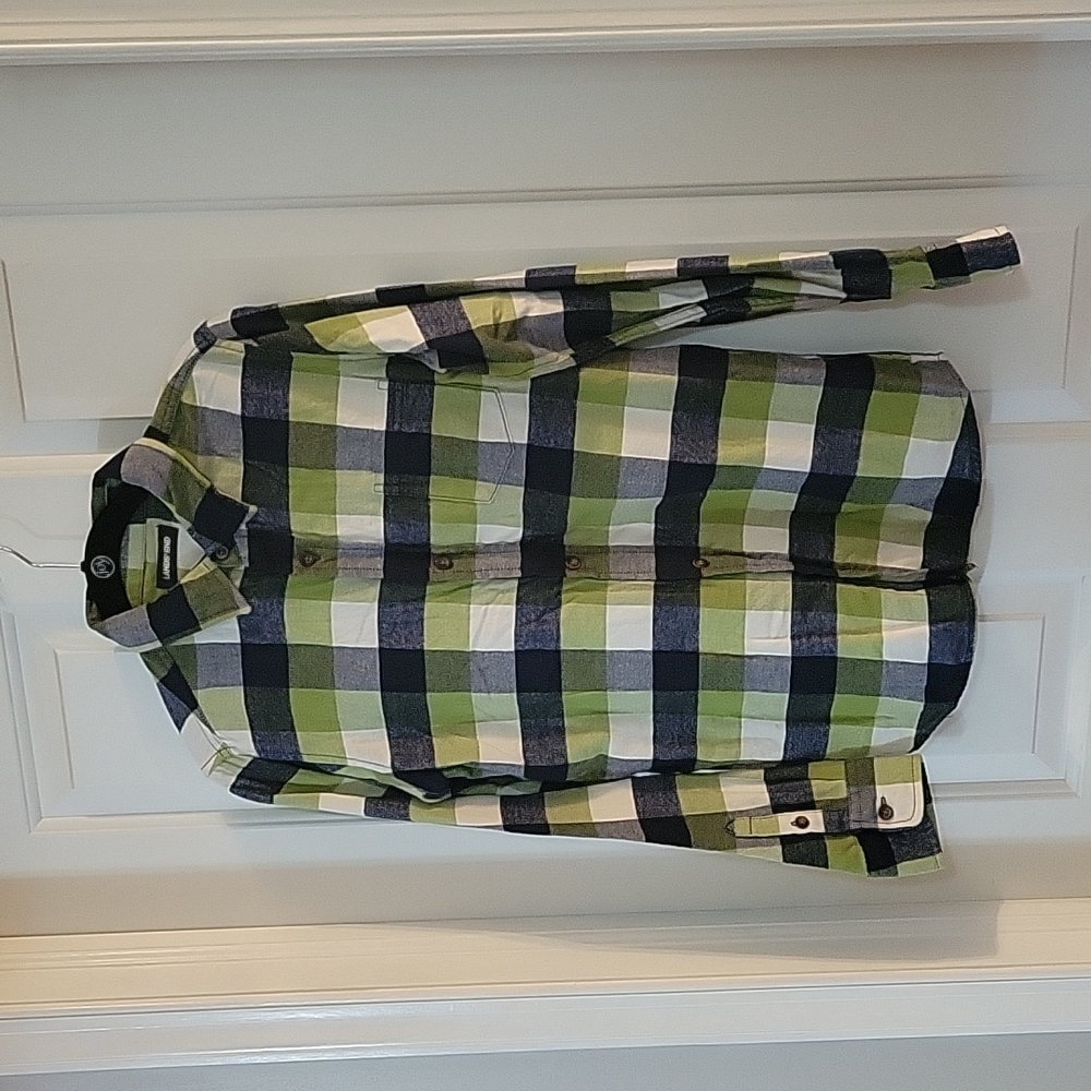 Lands end blue green plaid  flannel  shirt large
